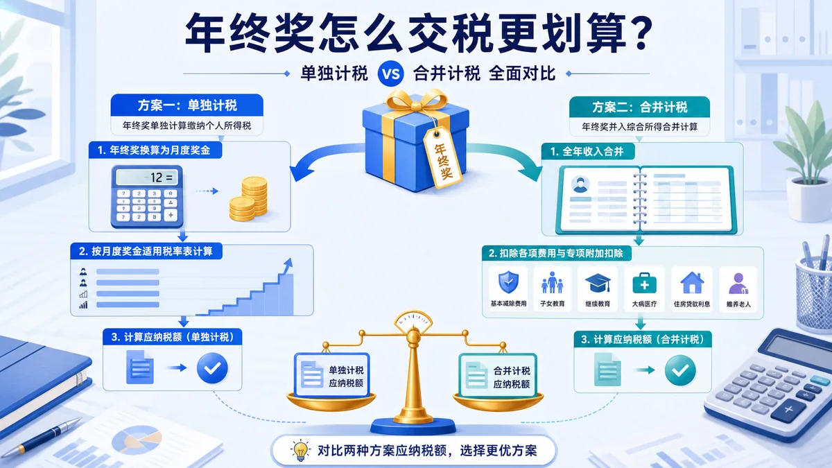 年终奖单独计税与并入综合所得两种方式对比图