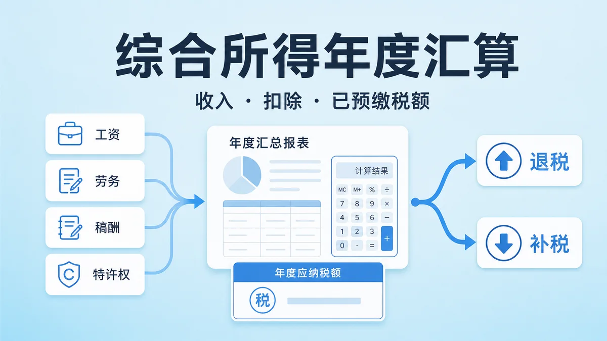 两处工资收入汇总到年度汇算的示意图