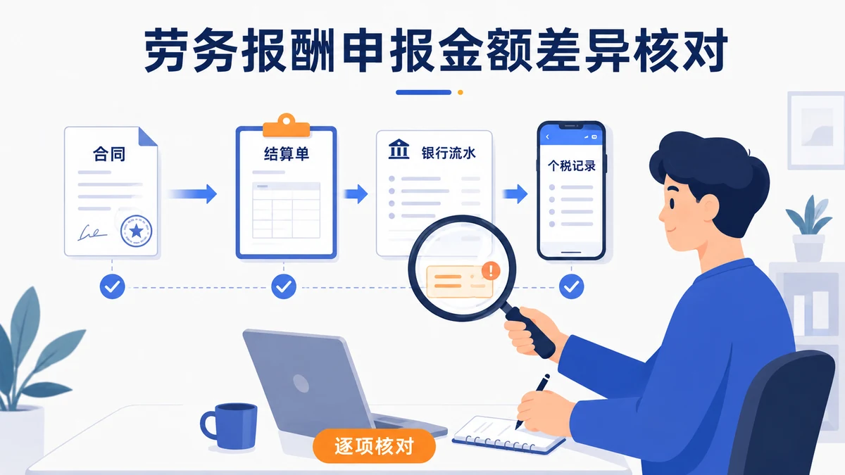 劳务报酬申报金额差异核对示意图
