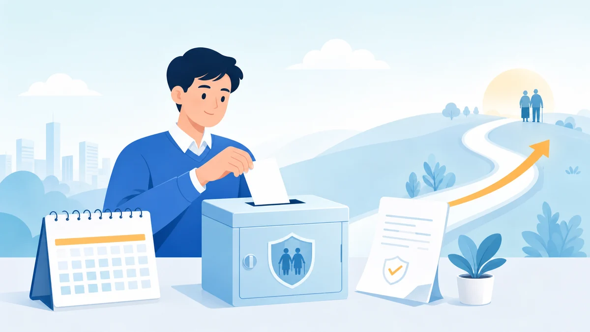 个人向养老金账户缴费并为退休做准备的示意图